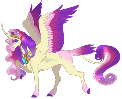 Size: 1411x1147 | Tagged: safe, artist:bijutsuyoukai, oc, oc only, alicorn, pony, alicorn oc, colored wings, female, leonine tail, magical lesbian spawn, mare, multicolored wings, offspring, parent:fluttershy, parent:princess cadance, parents:flutterdance, simple background, solo, tail feathers, transparent background, wings