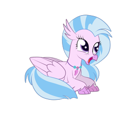 Size: 3000x3000 | Tagged: safe, artist:squipycheetah, silverstream, hippogriff, cute, diastreamies, female, folded wings, happy, jewelry, necklace, open mouth, simple background, sitting, smiling, solo, transparent background, wings