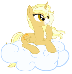 Size: 1880x1951 | Tagged: safe, artist:bludraconoid, oc, oc:summer sun, alicorn, pony, cloud, female, mare, prone, simple background, solo, transparent background