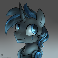 Size: 2000x2000 | Tagged: safe, artist:jedayskayvoker, oc, oc only, pony, unicorn, eye scar, gradient background, handsome, headphones, male, patreon, patreon logo, raffle prize, scar, solo