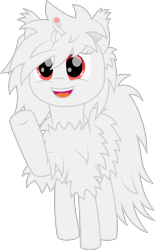 Size: 1854x3000 | Tagged: safe, artist:onil innarin, oc, oc only, earth pony, original species, pony, 2020 community collab, albino, cute, derpibooru community collaboration, female, fluffy, ina, looking at you, magic, red eyes, simple background, smiling, solo, transparent background, vector, waving
