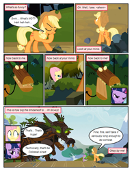 Size: 612x792 | Tagged: safe, artist:newbiespud, derpibooru import, edit, edited screencap, screencap, fluttershy, spike, twilight sparkle, unicorn twilight, dragon, earth pony, pegasus, pony, timber wolf, unicorn, comic:friendship is dragons, comic, dialogue, female, freckles, glowing eyes, hat, looking up, male, mare, marionette, screencap comic, shocked