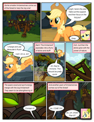 Size: 612x792 | Tagged: safe, artist:newbiespud, derpibooru import, edit, edited screencap, screencap, applejack, fluttershy, earth pony, pegasus, pony, timber wolf, comic:friendship is dragons, comic, dialogue, female, freckles, glowing eyes, hat, implied pinkie pie, mare, screencap comic