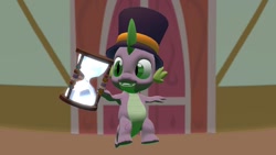 Size: 1280x720 | Tagged: safe, spike, dragon, 3d, a hat in time, floating, hat, hourglass, male, smiling, town hall