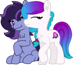 Size: 12000x10719 | Tagged: safe, artist:anthroponiessfm, artist:hunterz263, oc, oc only, oc:aurora starling, oc:raven storm, earth pony, pony, 2020 community collab, absurd resolution, chest fluff, cute, derpibooru community collaboration, female, nuzzling, speed art, transparent background, vector