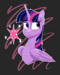 Size: 1200x1500 | Tagged: safe, artist:endertony, twilight sparkle, twilight sparkle (alicorn), alicorn, pony, blushing, bust, cutie mark, female, mare, portrait, simple background, smiling, solo