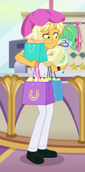 Size: 460x927 | Tagged: safe, screencap, ragamuffin (equestria girls), equestria girls, equestria girls series, spring breakdown, spoiler:eqg series (season 2), clothes, cropped, freckles, shoes, shopping bags, solo