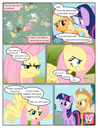 Size: 612x792 | Tagged: safe, artist:newbiespud, derpibooru import, edit, edited screencap, screencap, applejack, fluttershy, lily, lily valley, pinkie pie, twilight sparkle, unicorn twilight, earth pony, pegasus, pony, rabbit, unicorn, comic:friendship is dragons, angry, animal, comic, d:, dialogue, female, flying, freckles, hat, mare, open mouth, running, screencap comic, stampede, wide eyes