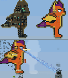 Size: 874x1000 | Tagged: safe, smolder, dragon, airship, airships: conquer the skies, dragoness, female, game screencap, gun, pixel art, torpedo, video game, weapon, zeppelin