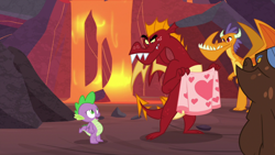 Size: 1920x1080 | Tagged: safe, screencap, garble, spike, dragon, sweet and smoky, blanket, heart, lava, lavafall, male, teenaged dragon