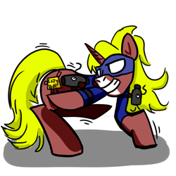 Size: 894x894 | Tagged: safe, artist:khaki-cap, oc, pony, unicorn, clothes, dancing, digital, lazy, stupid powers, stupid superhero, superhero