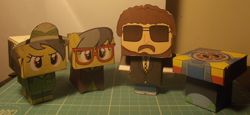 Size: 1500x690 | Tagged: safe, artist:grapefruitface1, derpibooru exclusive, daring do, human, pony, arts and crafts, collection, craft, crossover, cubeecraft, electric light orchestra, irl, jeff lynne, papercraft, photo, spaceship