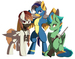 Size: 4300x3364 | Tagged: safe, artist:beardie, oc, oc only, earth pony, pegasus, pony, bipedal, clothes, gun, uniform, weapon, wonderbolts uniform