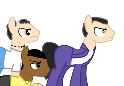 Size: 2292x1598 | Tagged: safe, artist:kayman13, pony, angry, button up, clothes, franklin clinton, grand theft auto, group, gta v, jacket, jeans, male, michael de santa, pants, ponified, protagonist, shirt, simple background, stallion, suit, tattoo, transparent background, trevor philips