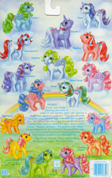 Size: 709x1119 | Tagged: safe, applejack (g1), bow tie (g1), cherries jubilee, firefly, glory, heart throb, lickety split, moondancer (g1), posey, powder, skyflier, surprise, tootsie, g1, adoraprise, backcard, barcode, cute, dancerbetes, flyabetes, glorybetes, heartthrobetes, jackabetes, official, poseybetes, story, tieabetes