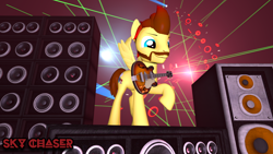 Size: 1920x1080 | Tagged: safe, artist:sky chaser, oc, oc only, oc:sky chaser, pegasus, pony, 3d, beard, facial hair, guitar, male, musical instrument, solo, source filmmaker, speakers, stallion