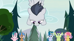 Size: 1171x649 | Tagged: safe, screencap, cucumber seed, kettle corn, mocha berry, rumble, skeedaddle, tulip swirl, earth pony, pegasus, pony, unicorn, marks and recreation, blank flanks forever, colt, discovery family logo, female, filly, foal, male