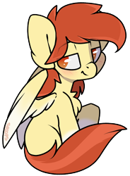 Size: 1736x2362 | Tagged: safe, artist:spoopygander, oc, oc only, oc:render point, pegasus, pony, bedroom eyes, blushing, chest fluff, colored wings, cute, happy, looking at you, looking over shoulder, male, multicolored hair, multicolored wings, raised eyebrow, raised eyebrows, smiling, smug, spread wings, stallion, wings