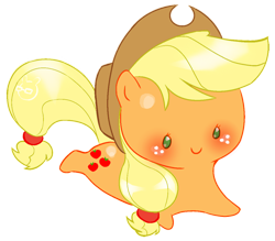 Size: 500x438 | Tagged: safe, artist:cmvm, derpibooru import, part of a set, applejack, earth pony, pony, blushing, chibi, cute, jackabetes, no nose, pixiv, simple background, solo, transparent background