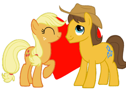 Size: 1034x751 | Tagged: artist needed, safe, applejack, caramel, earth pony, pony, carajack, caramelbetes, cute, female, jackabetes, male, shipping, straight