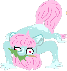 Size: 337x355 | Tagged: safe, artist:nootaz, oc, oc:scoops, hybrid, pony, unicorn, crouching, derp, faic, female, gremlin, mare, missing horn, simple background, solo, transparent background, tree