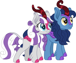 Size: 1280x1057 | Tagged: safe, artist:cloudyglow, night light, twilight velvet, kirin, duo, female, husband and wife, kirin-ified, male, nightvelvet, shipping, simple background, species swap, straight, transparent background