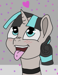 Size: 405x518 | Tagged: safe, artist:luyna, oc, pony, unicorn, ahegao, blushing, choker, heart, looking up, open mouth, smiling, solo, tongue out