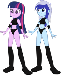 Size: 1280x1568 | Tagged: safe, artist:invisibleink, artist:marcusvanngriffin, minuette, twilight sparkle, equestria girls, belly button, boots, clothes, elbow pads, female, knee pads, midriff, shoes, simple background, sports, sports bra, sports panties, transparent background, vector, wrestler, wrestling