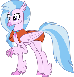 Size: 3000x3124 | Tagged: safe, artist:cloudyglow, edit, silverstream, hippogriff, aang, avatar silverstream, avatar the last airbender, clothes, cosplay, costume, older silverstream, raised claw, simple background, solo, transparent background, vector, vector edit