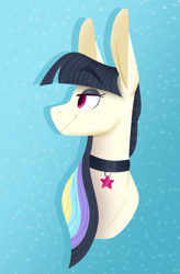 Size: 2398x3663 | Tagged: safe, artist:connorbal, oc, oc:radio star, pony, bust, female, magical lesbian spawn, mare, offspring, parent:rainbow dash, parent:songbird serenade, portrait, solo