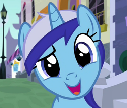 Size: 1228x1048 | Tagged: safe, screencap, minuette, pony, amending fences, cropped, cute, happy, looking at you, minubetes, solo, streetlight