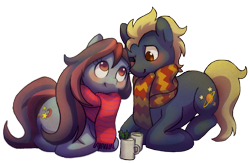 Size: 1428x932 | Tagged: safe, artist:dawnfire, oc, earth pony, pony, clothes, duo, scarf