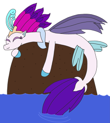Size: 2303x2585 | Tagged: safe, artist:supahdonarudo, queen novo, seapony (g4), my little pony: the movie, cute, laying on stomach, novobetes, prone, rock, simple background, sunbathing, transparent background, water
