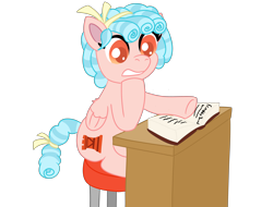 Size: 4096x3112 | Tagged: safe, alternate version, artist:poniidesu, cozy glow, pegasus, pony, /mlp/, book, bow, colored, cozybetes, cute, desk, female, filly, flat colors, friendship journal, high res, simple background, sitting, solo, stool, transparent background