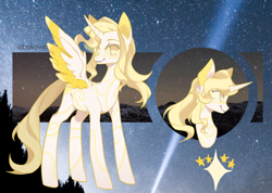 Size: 2184x1556 | Tagged: safe, artist:aridoptables, oc, oc:north star, alicorn, pony, adopted, alicorn oc, female, looking at you, mare, mountain, night, stars, tree