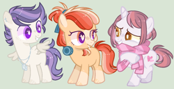 Size: 1058x540 | Tagged: safe, artist:nocturnal-moonlight, oc, oc only, oc:strawberry pop, oc:sweetheart, oc:thunder shock, earth pony, pegasus, pony, unicorn, base used, colt, female, filly, male, offspring, parent:apple bloom, parent:button mash, parent:rumble, parent:scootaloo, parent:sweetie belle, parent:tender taps, parents:rumbloo, parents:sweetiemash, parents:tenderbloom, simple background