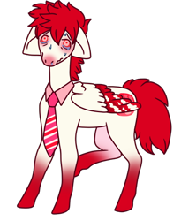 Size: 500x610 | Tagged: safe, artist:guidomista, artist:miiistaaa, artist:nijimillions, oc, oc only, oc:bloodshot, pony, accessories, accessory, clothes, coat markings, collar, cute, doodle, floppy ears, folded wings, long legs, looking up, male, necktie, nervous, red, simple background, socks (coat marking), solo, stallion, standing, sweat, transparent background, two toned wings, wing markings, wings