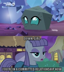 Size: 1280x1440 | Tagged: safe, edit, edited screencap, screencap, maud pie, ocellus, the maud couple, uprooted, caption, cave, image macro, implied lesbian, ponyville, rock, rockellus, temptation, text, that pony sure does love rocks, transformation