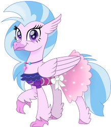Size: 1309x1500 | Tagged: safe, artist:cloudyglow, silverstream, hippogriff, spoiler:s09, clothes, cute, diastreamies, dress, female, formal dress, jewelry, movie accurate, necklace, purple eyes, solo