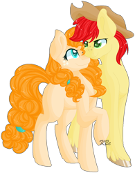 Size: 898x1152 | Tagged: safe, artist:anitapadillax3, bright mac, pear butter, earth pony, pony, brightbutter, cute, female, freckles, hat, looking at each other, male, mare, shipping, simple background, speedpaint available, stallion, straight, transparent background