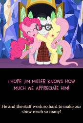 Size: 612x900 | Tagged: safe, artist:mlp-silver-quill, derpibooru import, fluttershy, pinkie pie, earth pony, pegasus, pony, cropped, hug, jim miller, ponified