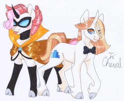 Size: 1747x1420 | Tagged: safe, artist:frozensoulpony, oc, oc:ti' cheval, pony, unicorn, cloven hooves, male, mask, offspring, parent:prince blueblood, parent:raven, parents:ravenblood, solo, stallion, traditional art