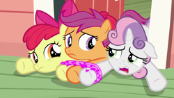 Size: 1920x1080 | Tagged: safe, screencap, apple bloom, scootaloo, sweetie belle, pony, the last crusade, bound together, clubhouse, crusaders clubhouse, cutie mark crusaders, rope