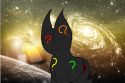 Size: 1280x853 | Tagged: safe, earth pony, pony, :t, ask balloon octavia, cropped, galaxy, question mark, solo, space, white background