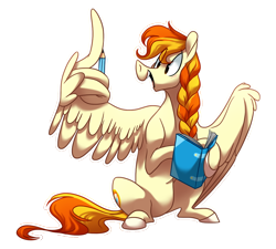 Size: 900x810 | Tagged: safe, artist:longmuzzlepony, oc, oc only, pegasus, pony, book, pegasus oc, pencil, simple background, solo, spread wings, thumbs up, transparent background, wing hands, wings