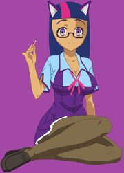 Size: 702x975 | Tagged: safe, artist:sturk-fontaine, oc, oc:tara sparks, human, cat ears, catgirl, clothes, glasses, mlp wannabes, not twilight sparkle, school uniform