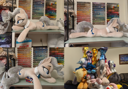 Size: 4000x2799 | Tagged: safe, artist:kuragekami, mayor mare, pony, cuddle puddle, cuddling, plushie, pony pile