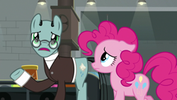 Size: 1920x1080 | Tagged: safe, screencap, pinkie pie, earth pony, pony, the last laugh, female, male, mare, sans smirk, stallion