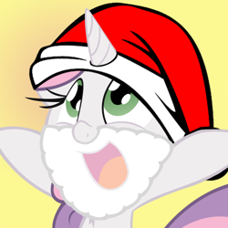 Size: 500x500 | Tagged: safe, artist:anderosextended, sweetie belle, pony, unicorn, bust, christmas, fake beard, female, filly, hat, holiday, open mouth, portrait, profile, santa beard, santa hat, solo