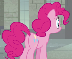 Size: 641x526 | Tagged: safe, screencap, pinkie pie, earth pony, pony, the last laugh, balloonbutt, butt, cropped, female, mare, plot, solo